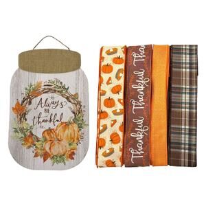 Always Be Thankful Wreath Kit, Pumpkin Mason Jar DIY Wreath Making Supply Set